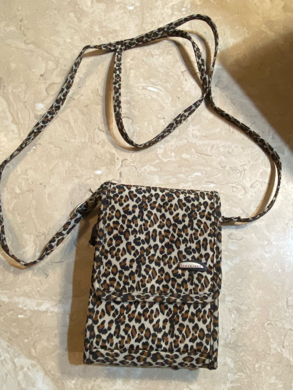 Travelon Leopard-Print Crossbody Phone Pouch in Brown and Black
